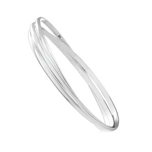 May include: A silver bangle bracelet with three intertwined bands.