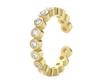 9ct Yellow Gold Bezel Rubover Cz 10mm Cartilage Cuff SINGLE Hoop Earring - Real 9K Gold