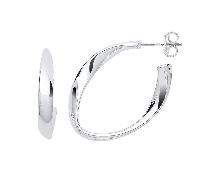 Contemporary 925 Sterling Silver Oval Twisted 30x23mm Hoop Earrings