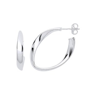 Contemporary 925 Sterling Silver Oval Twisted 30x23mm Hoop Earrings