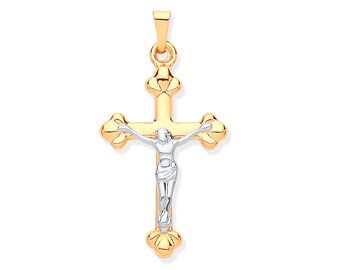 2 Colour 9K Gold Modern 3.2cm Hollow Cross Pendant - Real 9K Gold