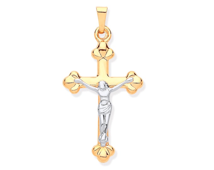 2 Colour 9K Gold Modern 3.2cm Hollow Cross Pendant - Real 9K Gold