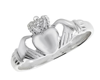 925 Sterling Silver Ladies 2mm Band Irish Claddagh Heart Ring