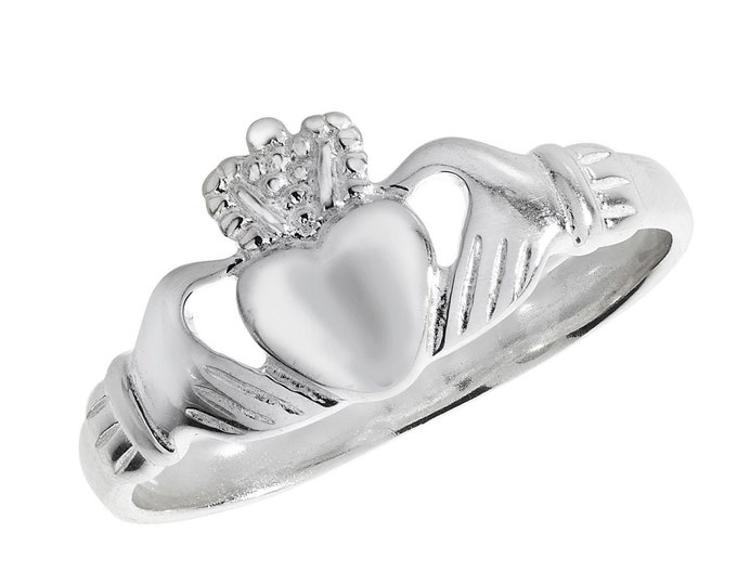 925 Sterling Silver Ladies 2mm Band Irish Claddagh Heart Ring