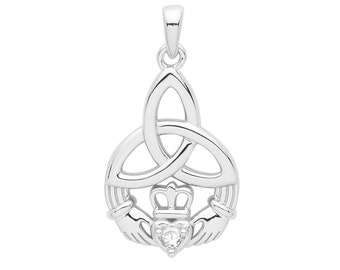 Celtic Knot Irish Claddagh 925 Sterling Silver 20x15mm Pendant Rhodium Plated
