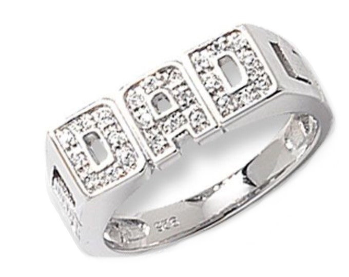 925 Sterling Silver DAD Ring Pave Set With Cz Stones & Curb Sides