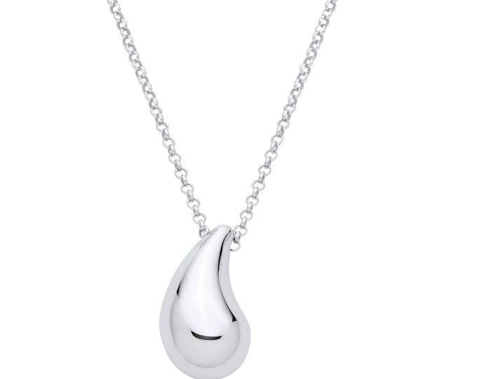 Contemporary 925 Sterling Silver Puffed Teardrop 16" - 18" Necklace