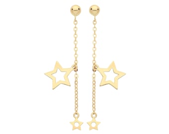 9ct Yellow Gold Cut Out Constellation Stars Chain 2.5cm Link Drop Earrings - Real 9K Gold