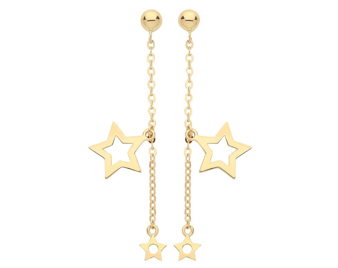 9ct Yellow Gold Cut Out Constellation Stars Chain 2.5cm Link Drop Earrings - Real 9K Gold