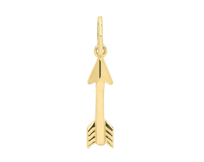 9ct Yellow Gold 15mm Arrow Charm Pendant - Solid 9K Gold