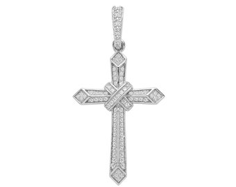 925 Sterling Silver Fancy Cz Crossover Cross Pendant 35x20mm