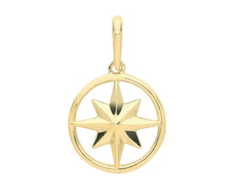 9ct Yellow Gold 12mm Star In Circle Charm Pendant - Real 9K Gold