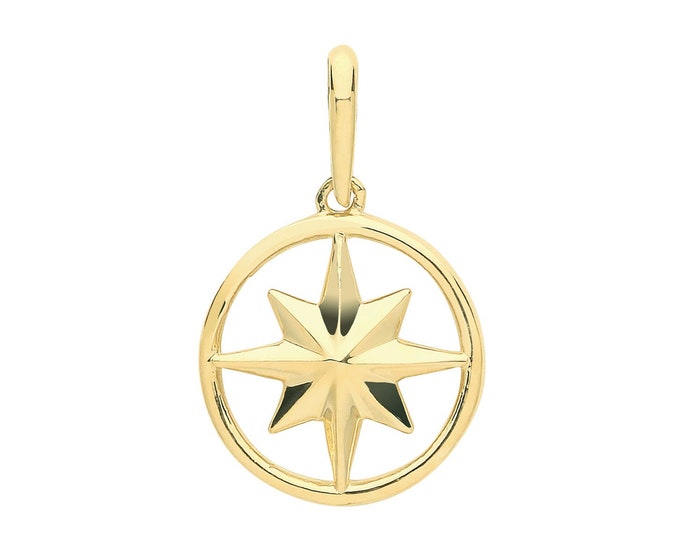 9ct Yellow Gold 12mm Star In Circle Charm Pendant - Real 9K Gold