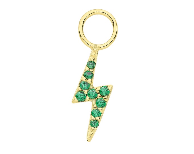 Single 9ct Yellow Gold Emerald Green Cz Lightning Bolt Earring Charm - Hoop NOT included