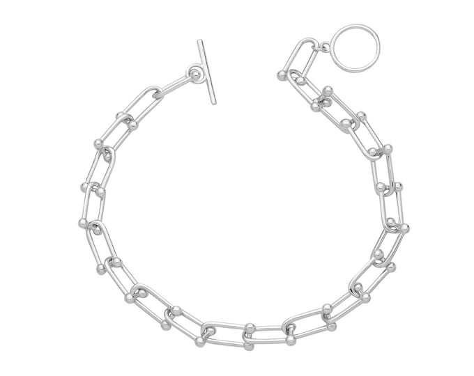 Ladies Rhodium Plated 925 Sterling Silver 7.5" Hardwear U Links Bracelet