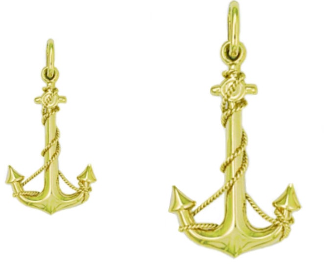 9ct Yellow Gold Nautical Anchor & Rope Charm Pendant - 1.8cm 2.5cm 3.5cm - Real 9K Gold