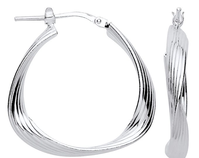 925 Sterling Silver 26mm Twisted Wave Triangle Hoop Earrings