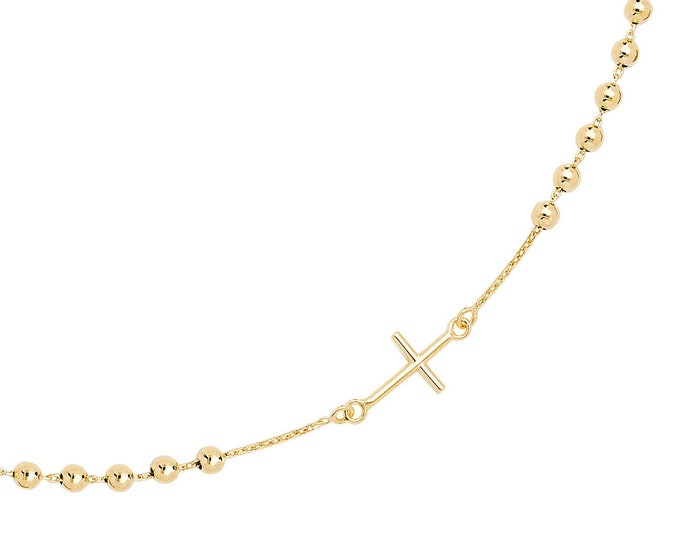 9ct Yellow Gold 16" Lightweight Fine Rosary Bead Necklet Hallmarked - Real 9K Gold