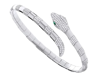 Ladies 925 Sterling Silver Snake Bangle Pave Set With Cubic Zirconia Stones