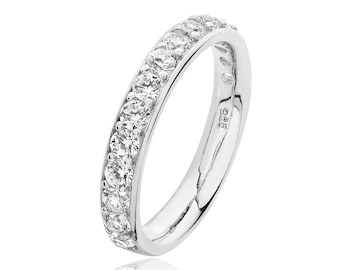 925 Sterling Silver 3.5mm Half Eternity Cz Grain Set Eternity Ring Rhodium Plated