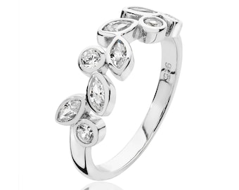 925 Sterling Silver Marquise & Round Cz Wreath Design Ring Rhodium Plated