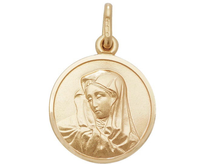 Solid 9ct Yellow Gold 1.5cm Round Madonna Medallion Charm Pendant Hallmarked - Real 9K Gold