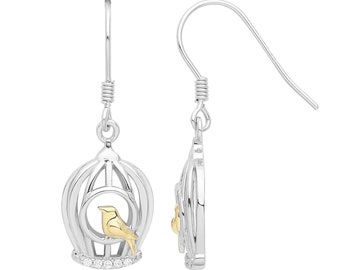 925 Sterling Silver Gold Plated Bird Cage Hook Drop Earrings