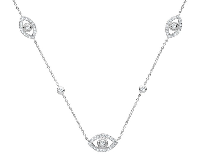 Evil Eye Pave Set Cz Charm Links 16"-18" Necklace 925 Sterling Silver