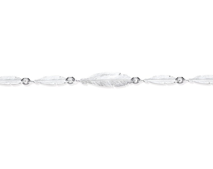 Ladies 925 Sterling Silver 7" Feather Bracelet