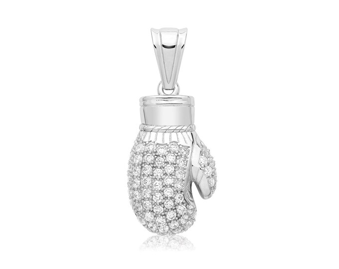 925 Sterling Silver 4cm H x 1.5cm W Cz Pave Set Boxing Glove Pendant