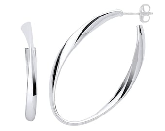 Contemporary 925 Sterling Silver Large Oval Twisted 44x29mm Hoop Earrings