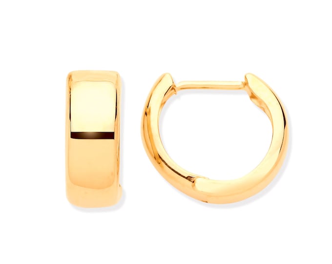 9ct Yellow Gold 10mm Diameter Hinged D-Shape Huggies Hoop Earrings - Real 9K Gold