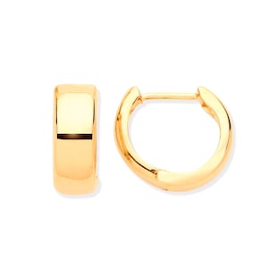 9ct Yellow Gold 10mm Diameter Hinged D-Shape Huggies Hoop Earrings - Real 9K Gold