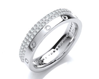 925 Sterling Silver 2 Row Cz Pave Edge Full Eternity 5mm Band Ring
