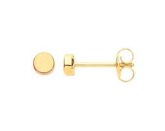 Pair of 9ct Yellow Gold Plain Polished 3.2mm Flat Round Button Stud Earrings - Real 9K Gold