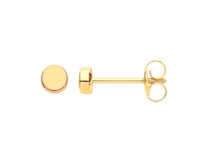 Pair of 9ct Yellow Gold Plain Polished 3.2mm Flat Round Button Stud Earrings - Real 9K Gold