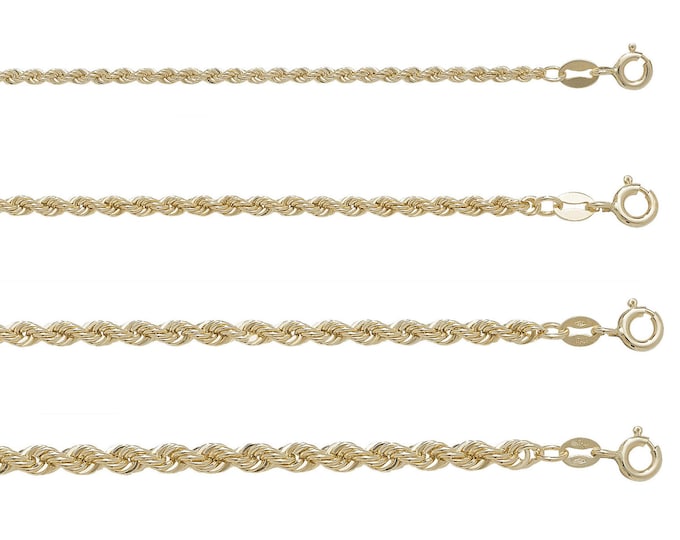 Rope Chains 9ct Yellow Gold Hallmarked Choice of Widths-Choice of Lengths - Real 9K Gold