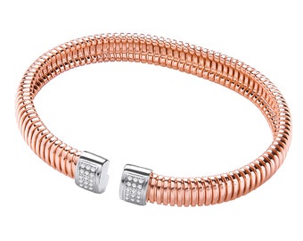 Torque Mesh Rose Gold Plated 925 Sterling Silver Torque Bangle With Cz Stones