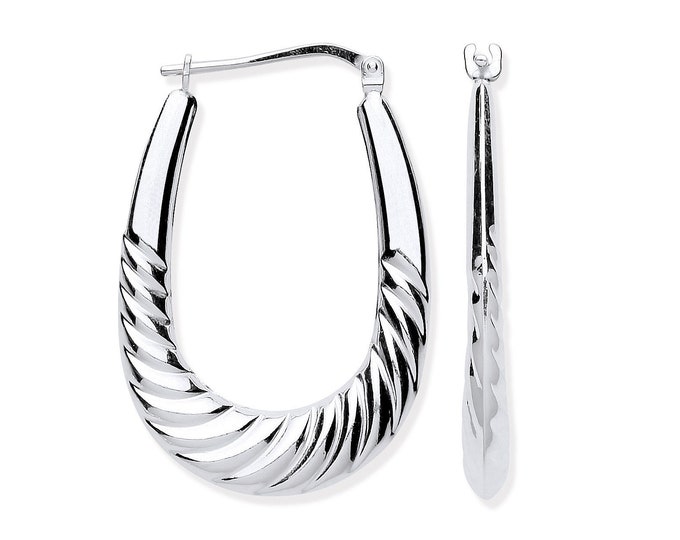 925 Sterling Silver 25x20mm Oval Twisted Ribbed Creole Hoop Earrings