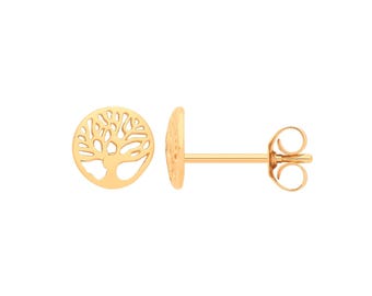 Pair of 9ct Gold Small Cut Out Tree of Life 6mm Round Stud Earrings
