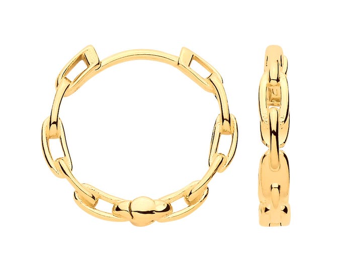 9ct Yellow Gold 15mm Diameter Hinged Paper Clip Huggies Hoop Earrings - Solid 9K Gold