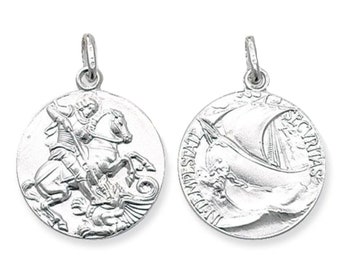 925 Sterling Silver 20mm St George & Dragon Medallion Charm Pendant