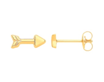Pair of Dainty 9K Yellow Gold Small 9mm Arrow Stud Earrings- Solid 9K Gold