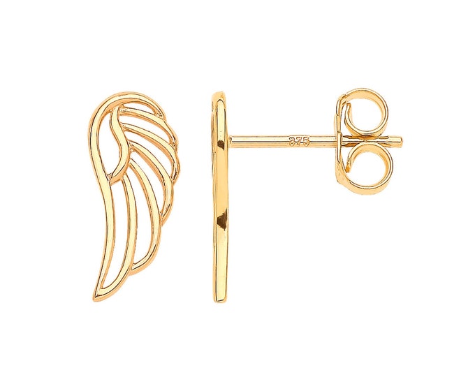 Pair of 9ct Yellow Gold Angel Wing Stud Earrings - Real 9K Gold