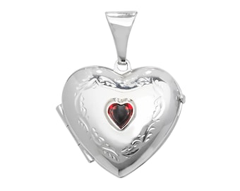 Garnet Gemstone Heart 2 Photo Locket 925 Silver