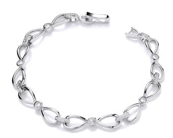 Ladies 925 Sterling Silver Infinity Link Bezel Set Cz 7" Bracelet