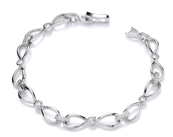 Ladies 925 Sterling Silver Infinity Link Bezel Set Cz 7" Bracelet