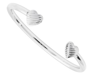 925 Sterling Silver Double Ribbed Heart Babies Torque Bangle