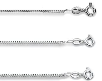 Close Curb Chain 9ct White Gold Hallmarked -Choose the width-Choose the Length - Real 9K Gold