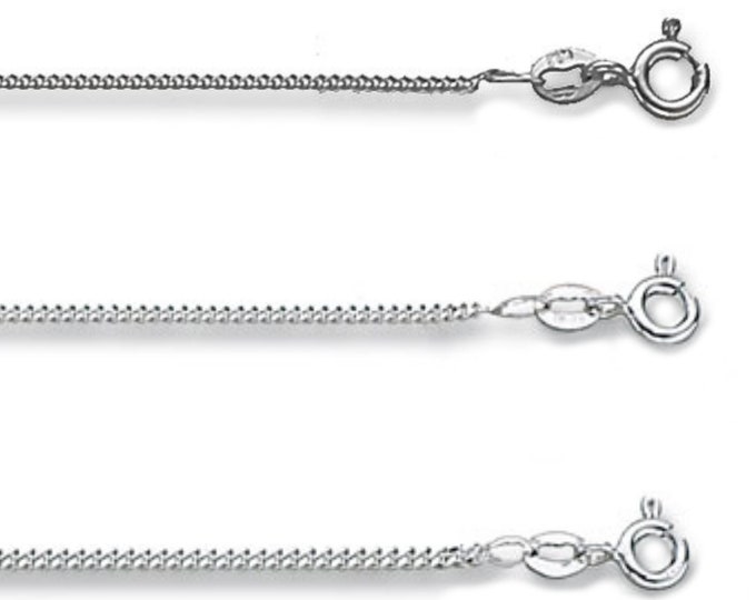 Close Curb Chain 9ct White Gold Hallmarked -Choose the width-Choose the Length - Real 9K Gold